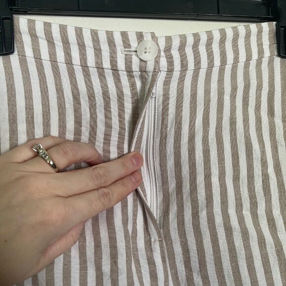 J. Jill Love Linen Women's 18 Pants Wide Leg Capri Cropped Tan Beige Striped T7 - Picture 3 of 10